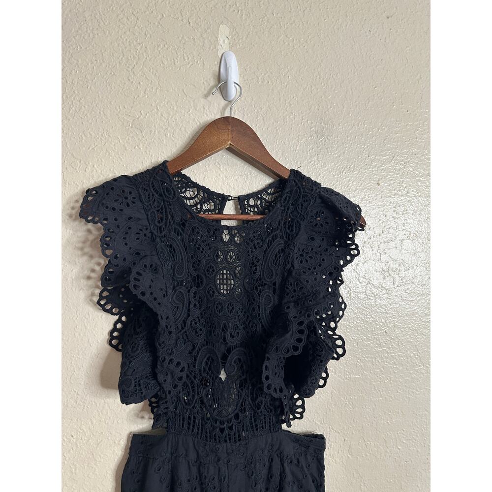 Nightcap Clothing Apron Jumpsuit in Black size 2/S Eyelet Flutter Sleeve - Picture 8 of 16